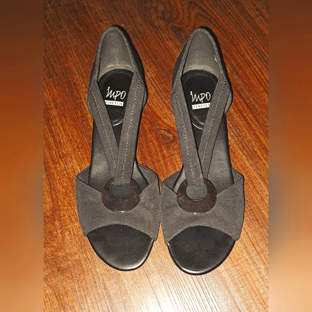 Black IMPO Stretch Sandals with low heel